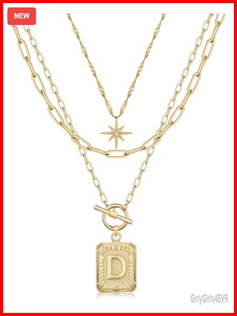 Layered Initial Necklace Set 14K Gold Plated Brass Paperclip Chain Choker
